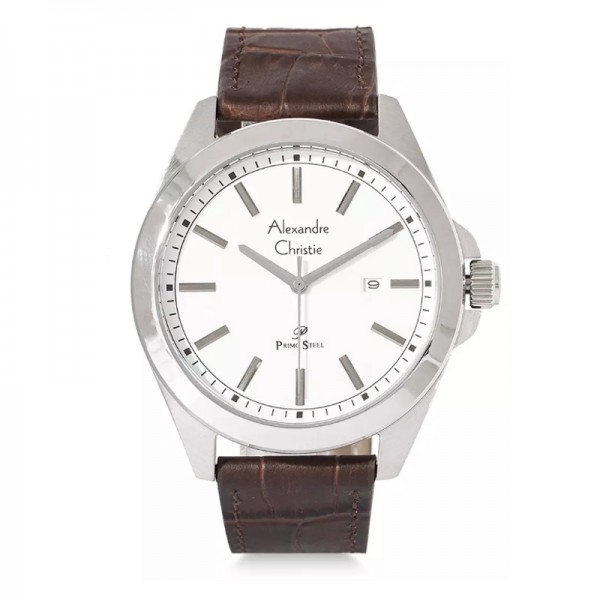 Alexandre Christie AC 1015 Silver White Man Brown Leather MDLSSSLBO